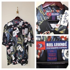 Reel Legends Las Vegas Casino Poker Cards Hawaiian Shirt With Saltwater Fish